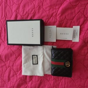 GucciGG Marmont Quilted Web Stripe Black Leather wallet
